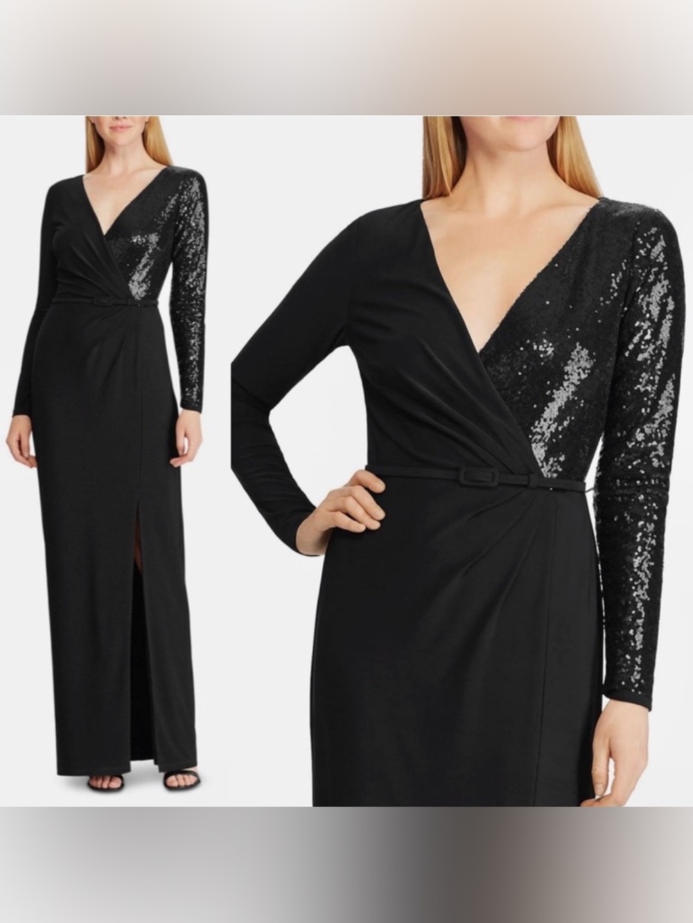 Lauren Ralph Lauren Bellamy V-Neck Evening Dress in Black Size 4 NWT black
